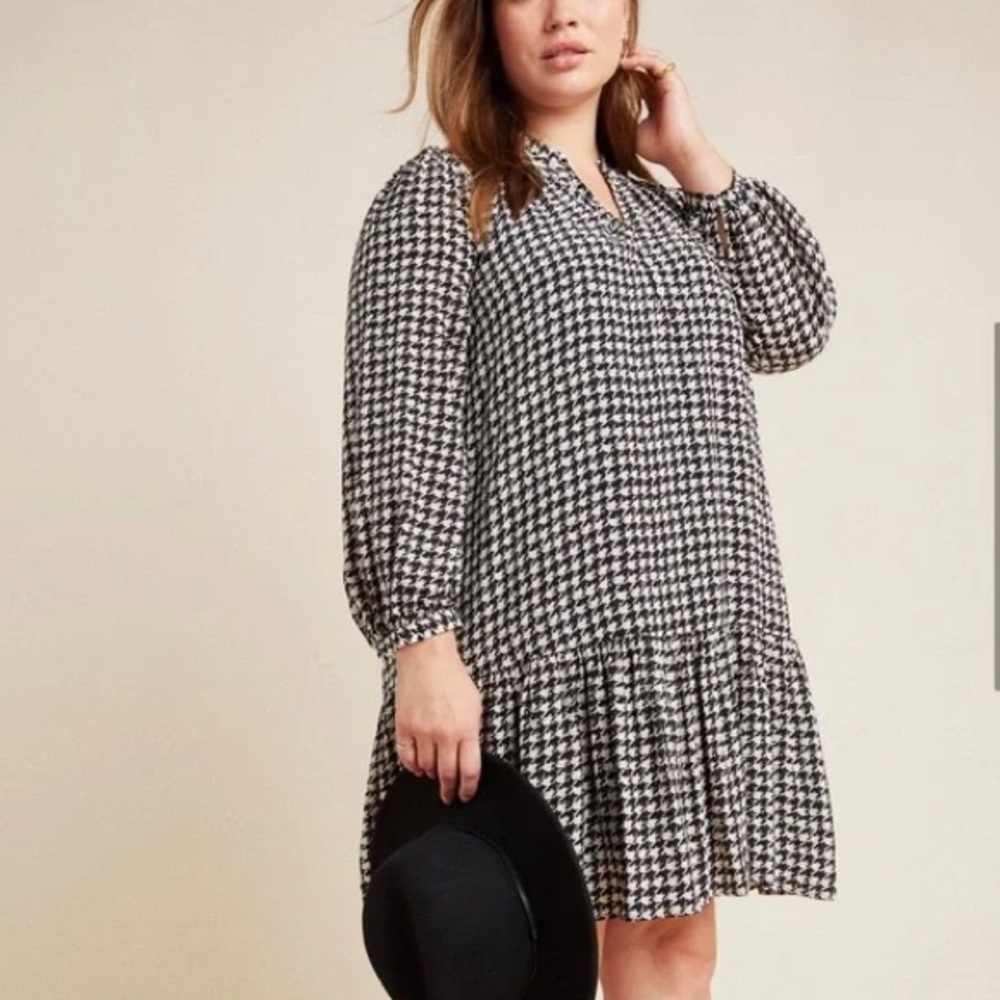 Anthropologie Maeve Houndstooth Drop Waist Tunic Dress